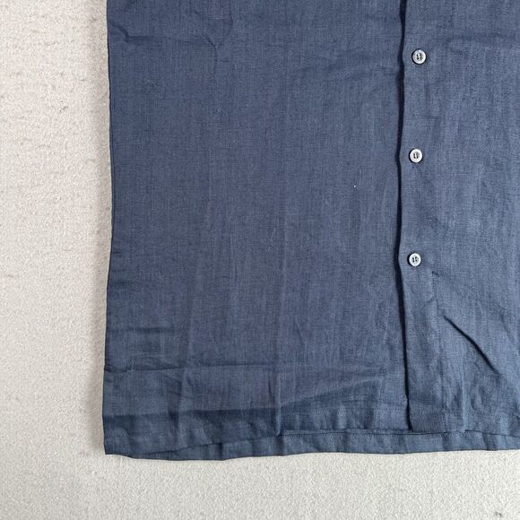 Island Importer Shirt Mens M Blue Linen‎ Short Sleeve Cutaway Collar Button Up - Picture 4 of 11